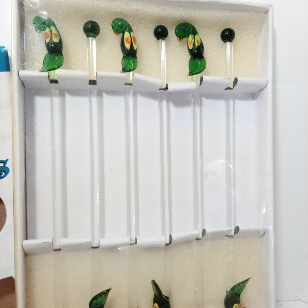 Parrot Glass Swizzle Sticks Set